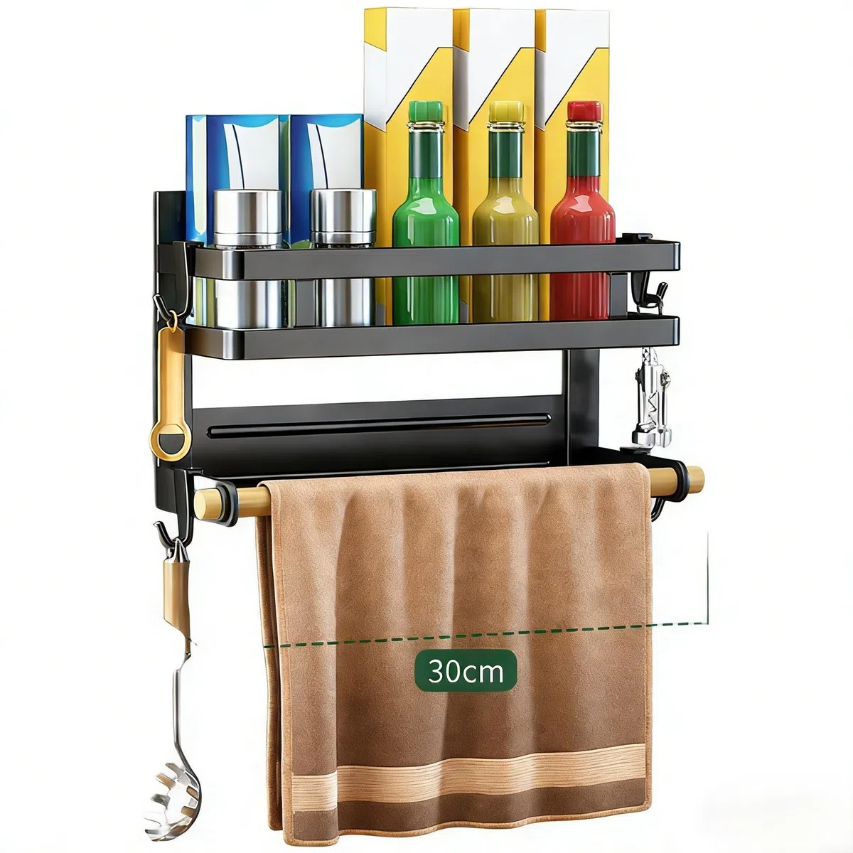 Estante de almacenamiento lateral magnético multicapa para nevera, cocina, baño o balcón, 30 x 11,5 x 37 cm, acero al carbono, revestimiento inoxidable (A)