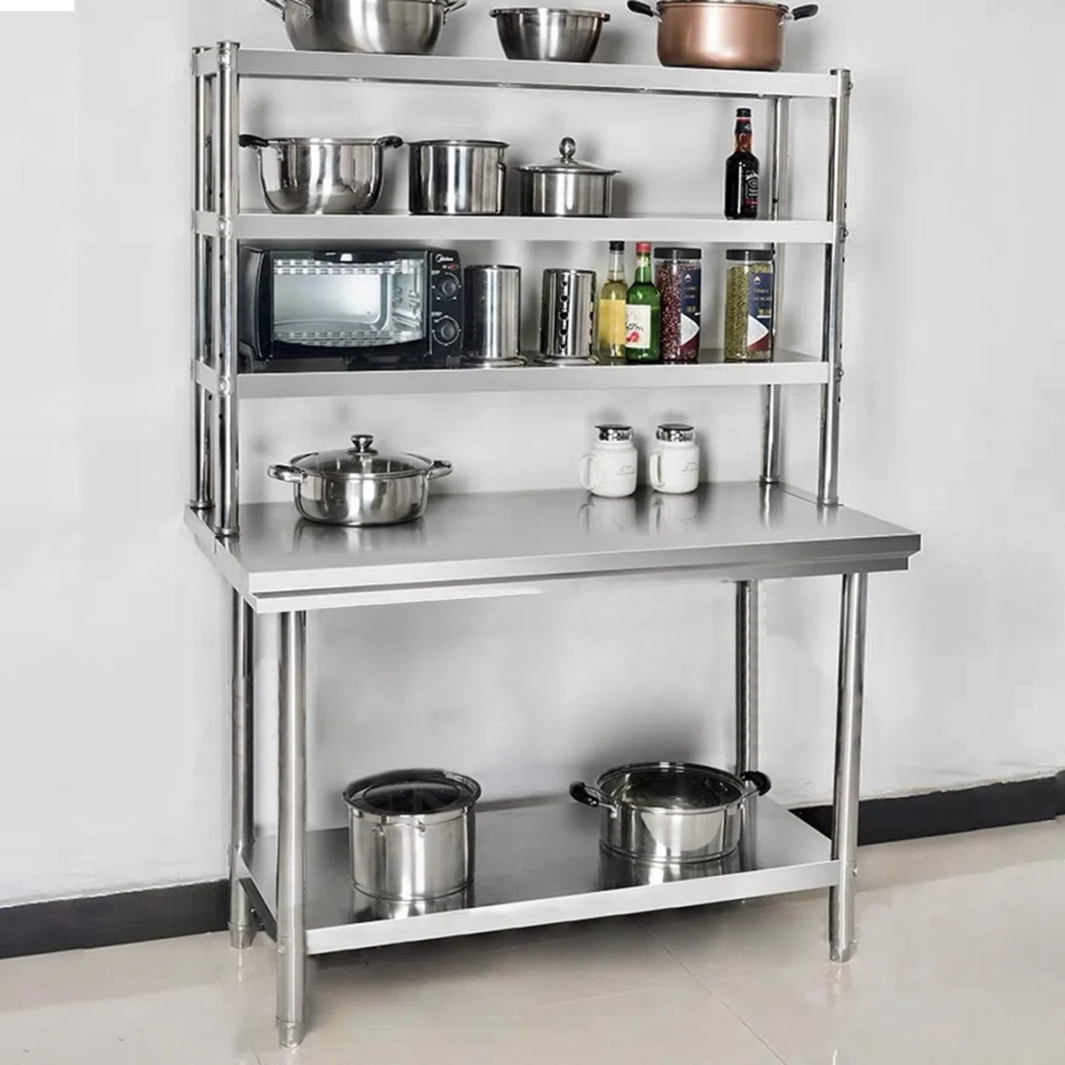 Mesa de Trabajo para Restaurante, estantería de Acero Inoxidable de 3 Niveles con Amplia Mesa de Trabajo para preparación de Alimentos en cocinas y lavanderías, mesas de Servicio de 0,6 mm d
