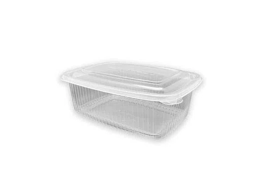 Envase Plástico + Tapa Bisagra PP Transparente para Microondas - 1.000cc 144x187x64mm