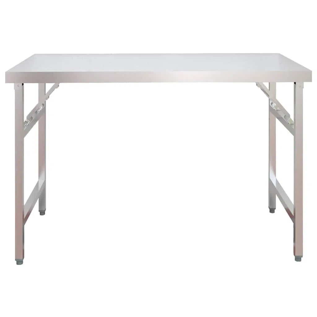 Mesa de trabajo plegable de acero inoxidable con estante 120 x 60 x 115 cm