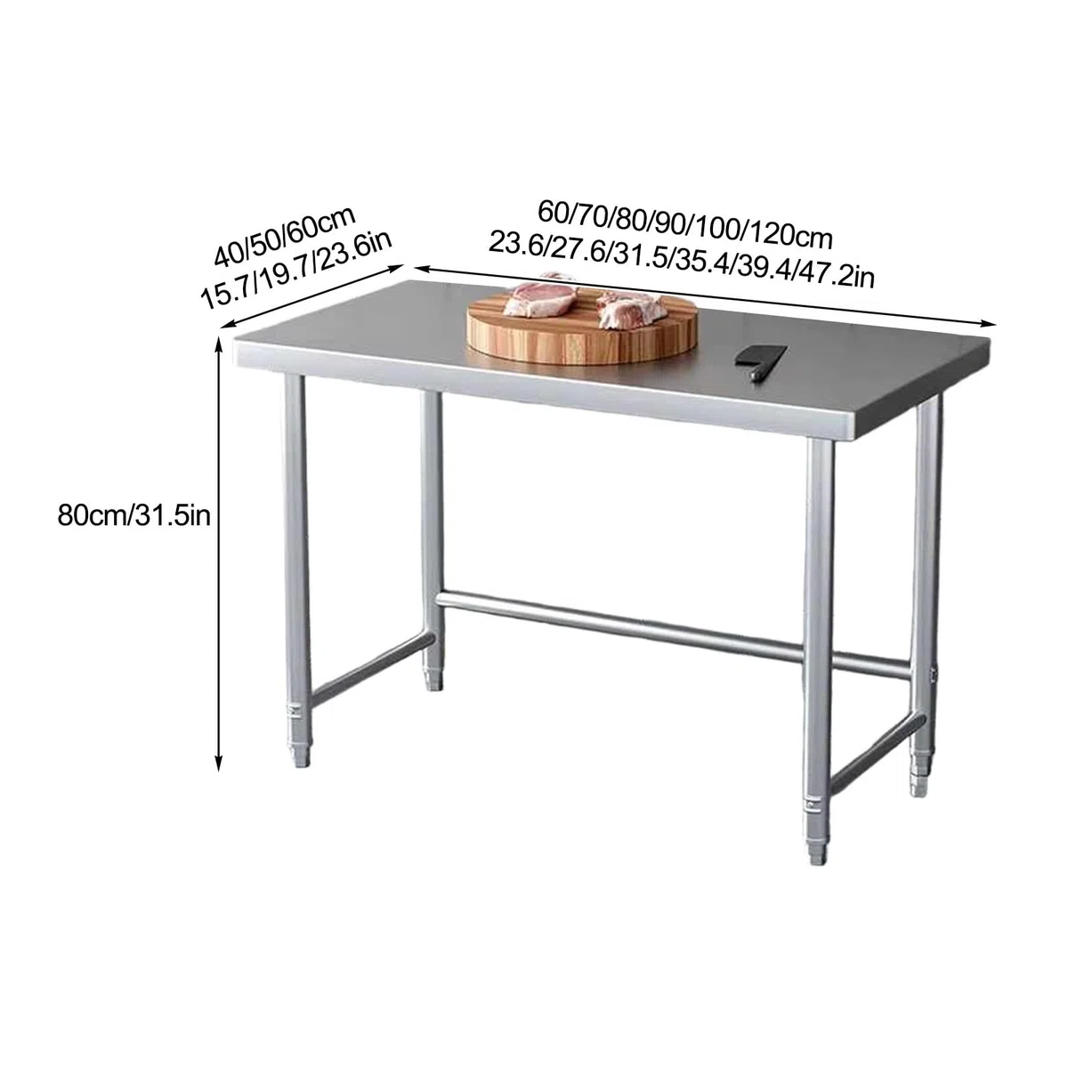 Mesa de preparación de cocina comercial de acero inoxidable, banco de trabajo duradero para preparación de alimentos y picar, ideal para restaurantes, hogares y hoteles (90 x 60 x 80 cm