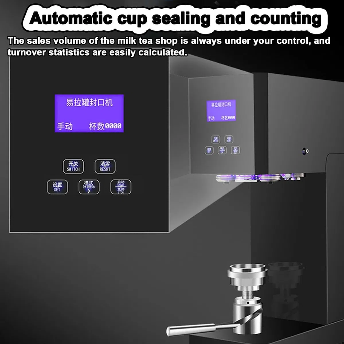 Selladora automática de latas, sellador eléctrico de tazas con mostrador y pantalla LCD, ideal para el hogar, cafetería, restaurante, tiendas de bebidas, se adapta a tazas de 5,5 cm de diámetro, 14 a