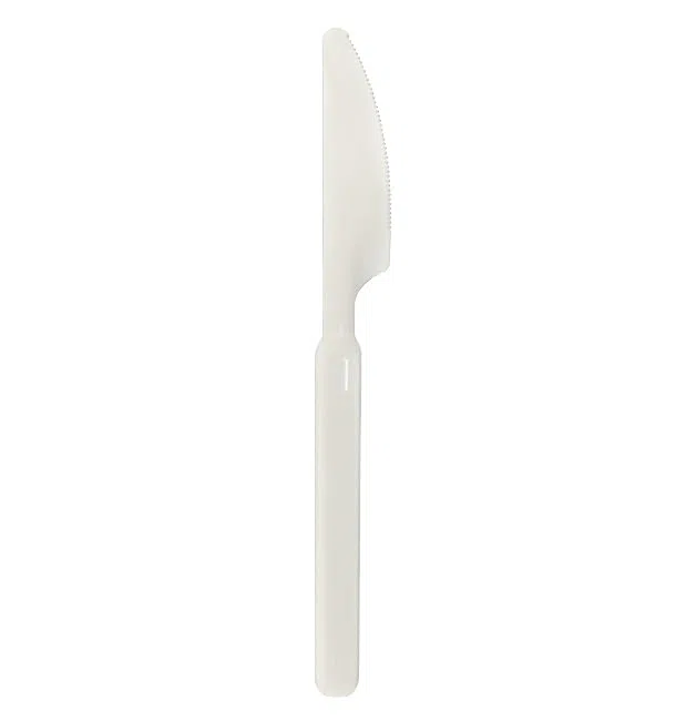 50 Cuchillos Reutilizables Durables PP Crema 18,9cm, Cubiertos de Plástico, Cuchillo de Plástico, Apto Lavavajillas, Eventos y Hogares