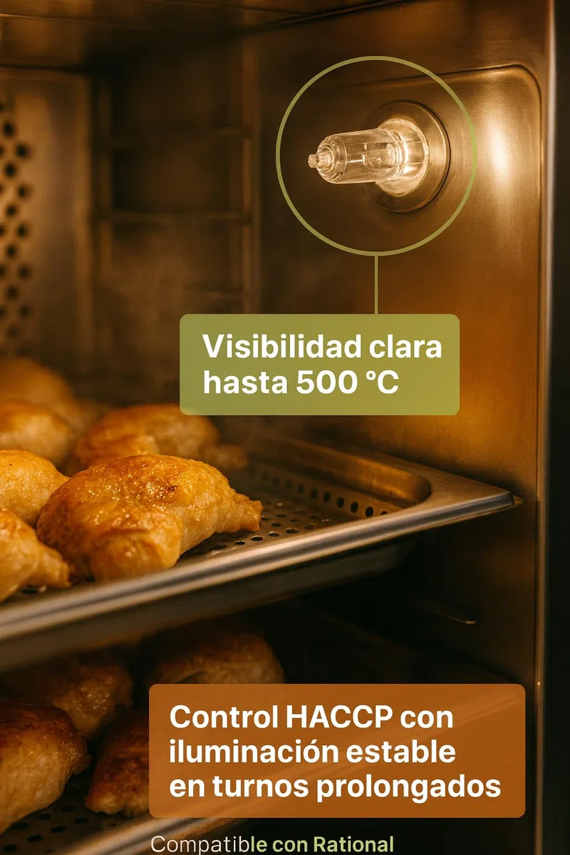 Lámpara Halógena G4 12V 10W 500ºC Vidrio Alta Temperatura 93GS10035 Iluminación Interior Horno Profesional Resistente al Calor 120 Lúmenes Ø8x33 Mm Recambio Cocina Industrial