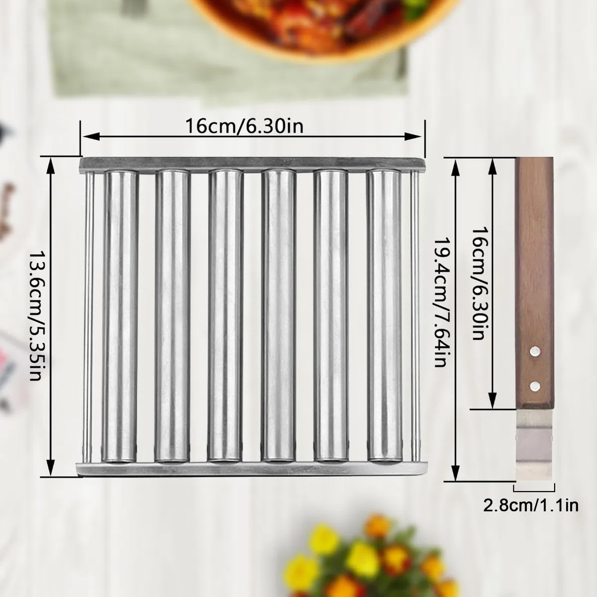 Hot Dog Roller - Rodillo para salchichas (acero inoxidable, mango de madera extralargo)