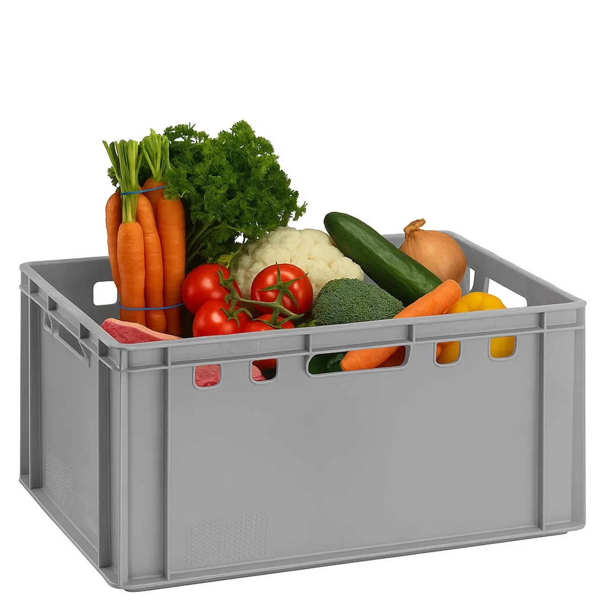 BURI Caja para carne, E3, gris, 60 x 40 x 30 cm, alta de Alemania, apta para alimentos, robusta, apilable
