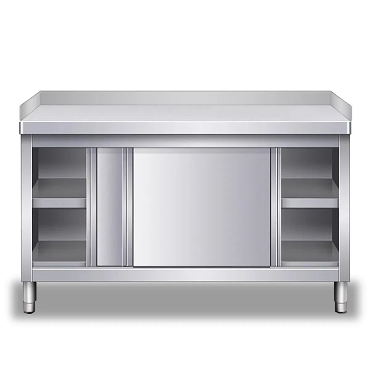 Mesa de preparación de acero inoxidable de varios niveles, mesa de trabajo comercial con puertas correderas y armarios de almacenamiento, diseño resistente, capacidad de 1240 libras, ideal para cocina
