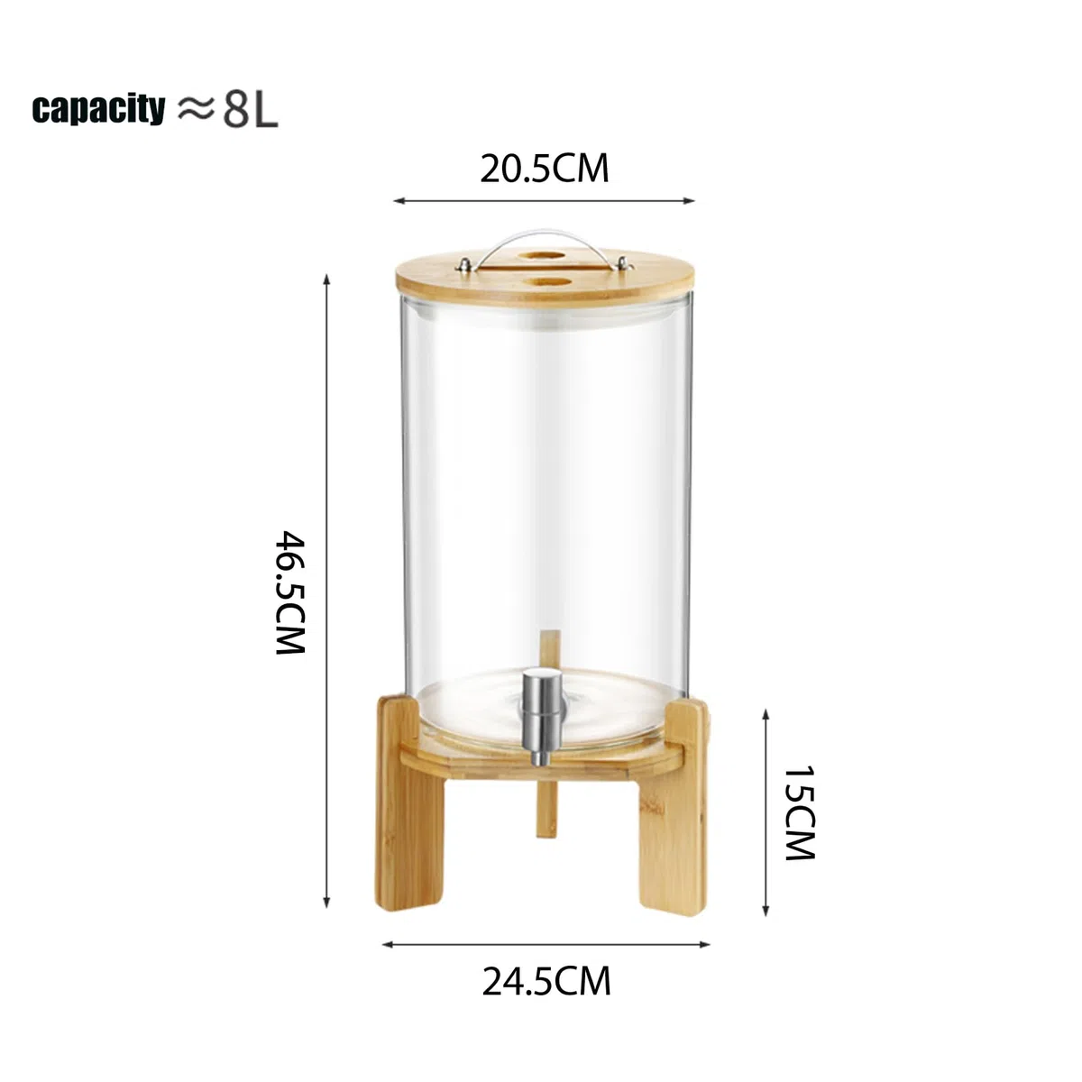 Máquina de bebidas de vidrio de 11 l, exprimidor grande con soporte de madera y grifo de acero inoxidable, botella de limonada para fiestas, dispensador de bebidas para restaurantes y bares, 8 l
