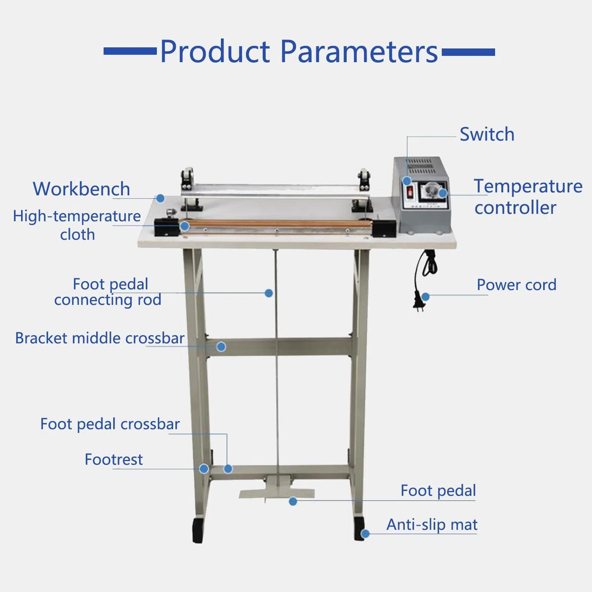 Máquina de sellado térmico portátil con mesa de trabajo ajustable, sellador y cortador de bolsas de plástico 2 en 1 para uso industrial y comercial