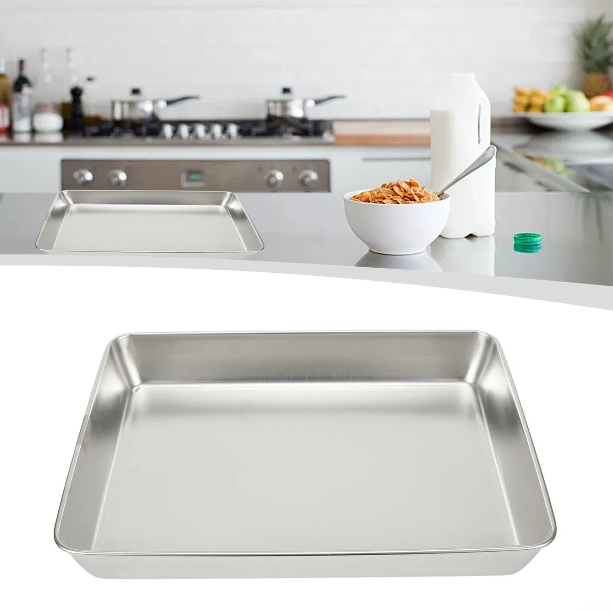 Bandeja de servicio de acero inoxidable resistente perfecta para camping, picnics y uso diario (40 x 35 x 5.5)