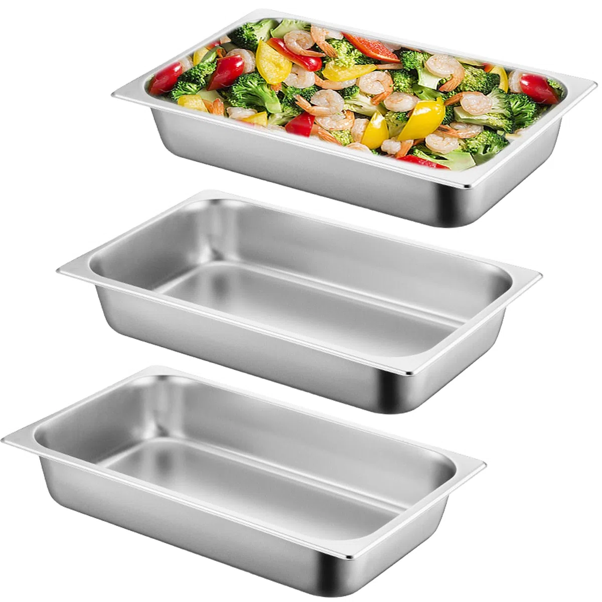 Juego de 3 cuencos para empanar, acero inoxidable GN 1/3, recipiente de 32,5 x 17,5 x 6,5 cm, juego de recipientes GN, 2,4 litros, de metal, rectangular, recipiente gastronorm, ideal para chuletas,