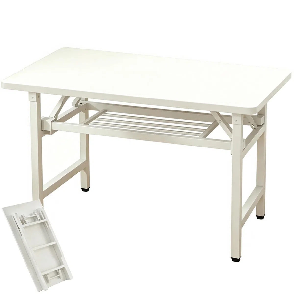 Escritorio Plegable, Mesa de Ordenador Plegable (Blanca, 2 Niveles, 99,4 x 50 x 75 cm)