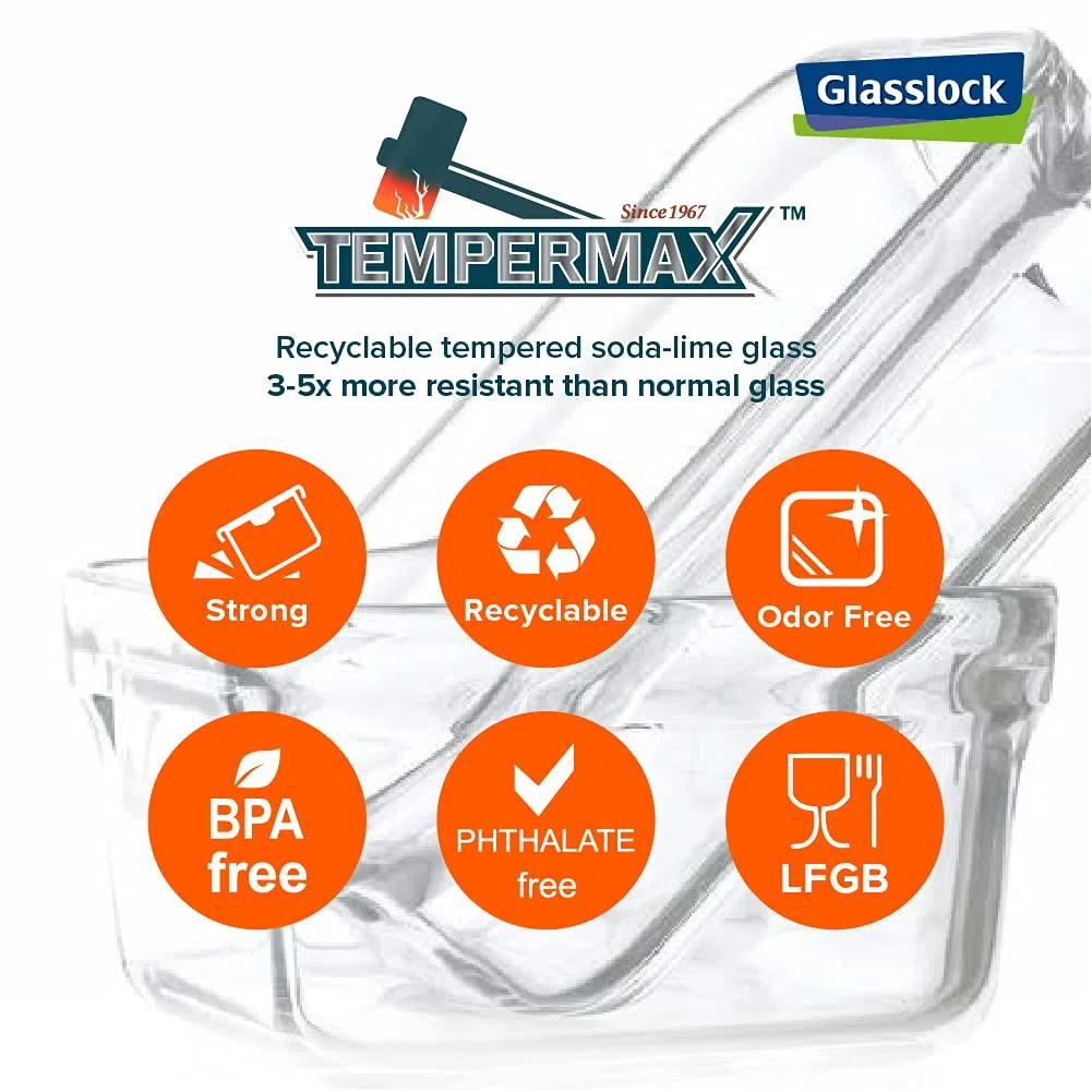 Square Tempered Glass Food Container 17-ounce/490ml RP523 - Glasslock Airtight Anti Spill by GlassLock