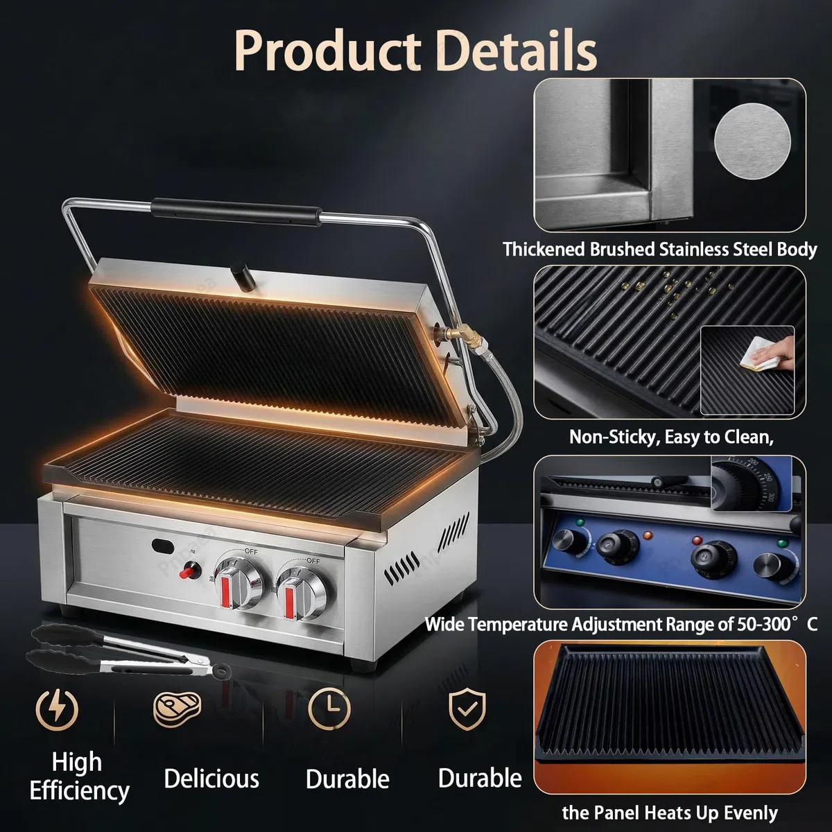 MáQuina EléCtrica Comercial De Acero Inoxidable para Paninis, SáNdwiches, Paninis Y SáNdwiches,para Puestos De Comida Y Restaurantes ElectricHeating