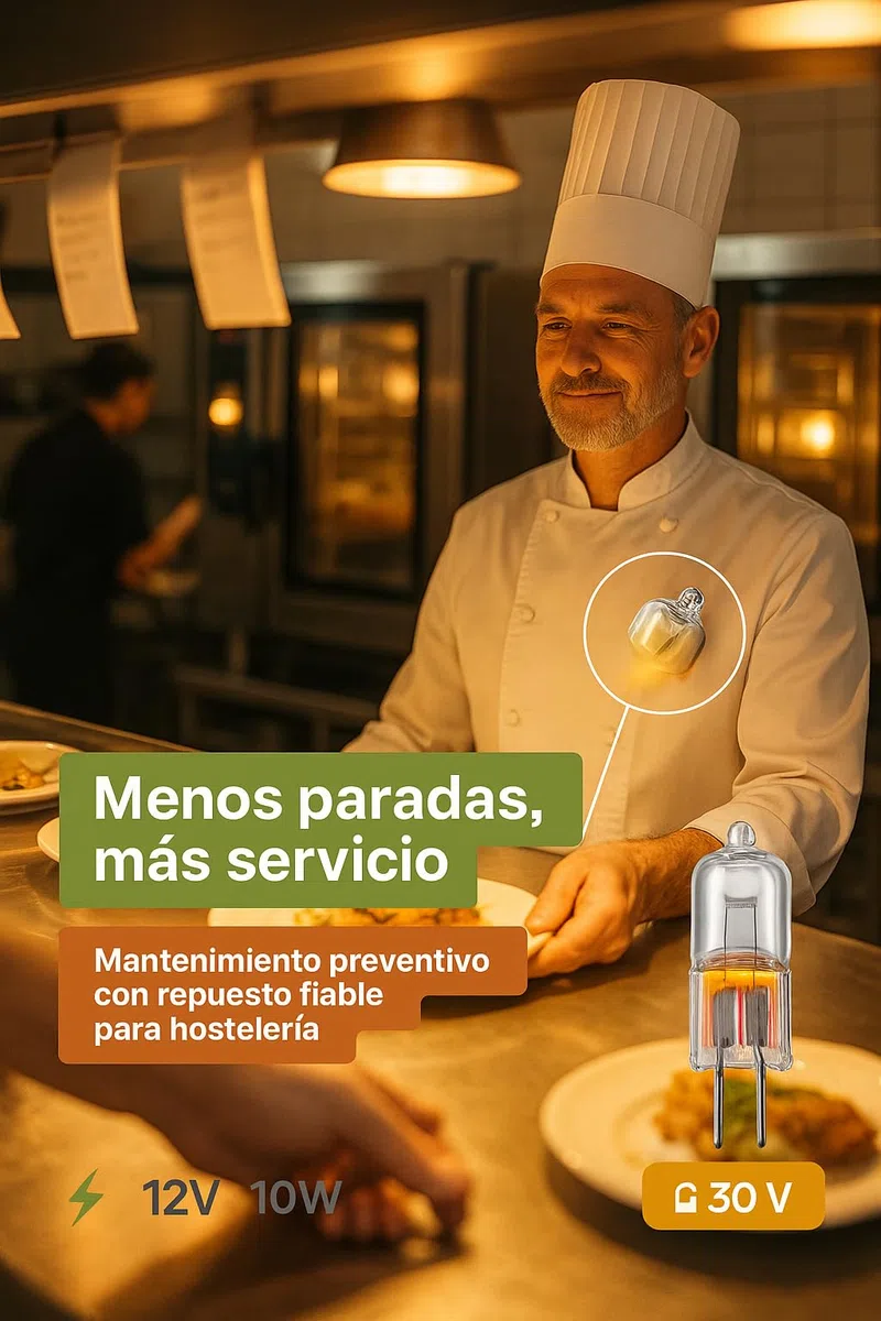 Lámpara Halógena G4 12V 10W 500ºC Vidrio Alta Temperatura 93GS10035 Iluminación Interior Horno Profesional Resistente al Calor 120 Lúmenes Ø8x33 Mm Recambio Cocina Industrial