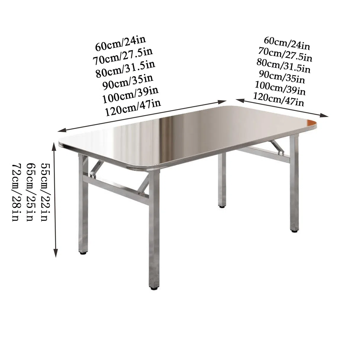 Mesa de trabajo plegable de acero inoxidable resistente para cocina, mesa de preparación comercial para el hogar, garaje y taller (120 x 120 x 72 cm), diseño duradero que ahorra espacio