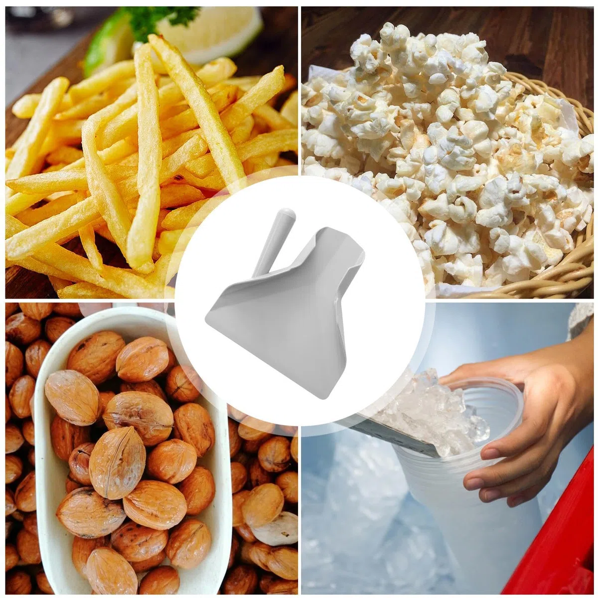 Pala para patatas fritas, Cuchara para patatas fritas Recogedor para patatas fritas con mango Espátula para patatas fritas antideslizante para el hogar, utensilios de cocina de calidad alimentaria