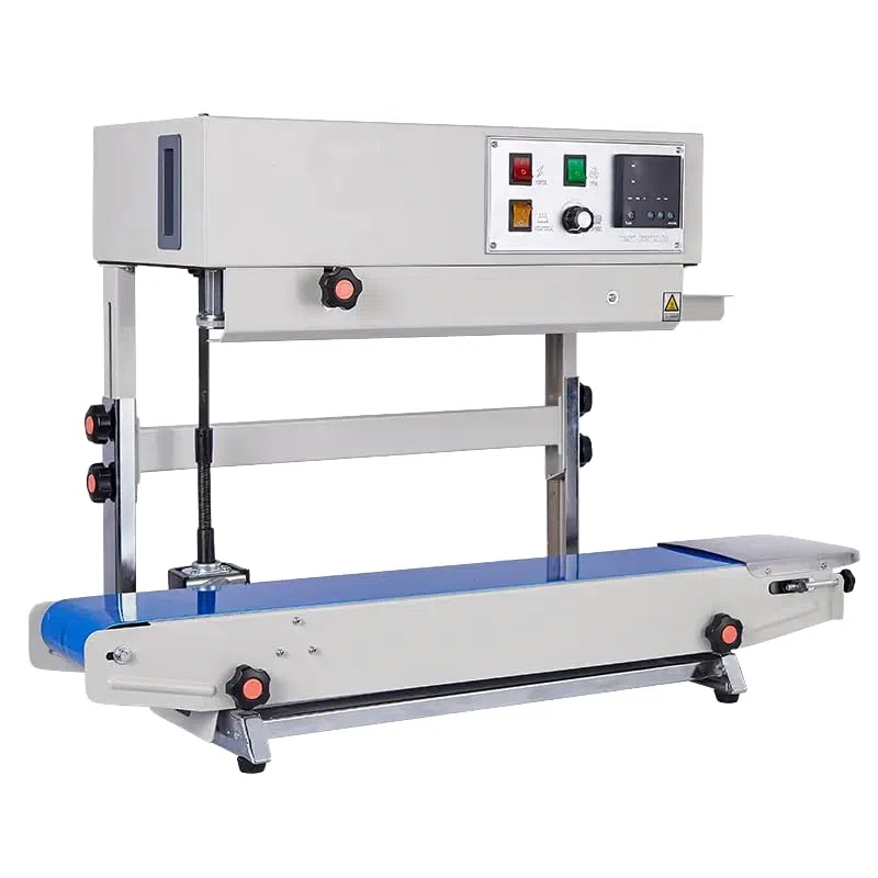 Sellador de banda de calor continuo de acero inoxidable para bolsas de plástico, máquina de sellado vertical