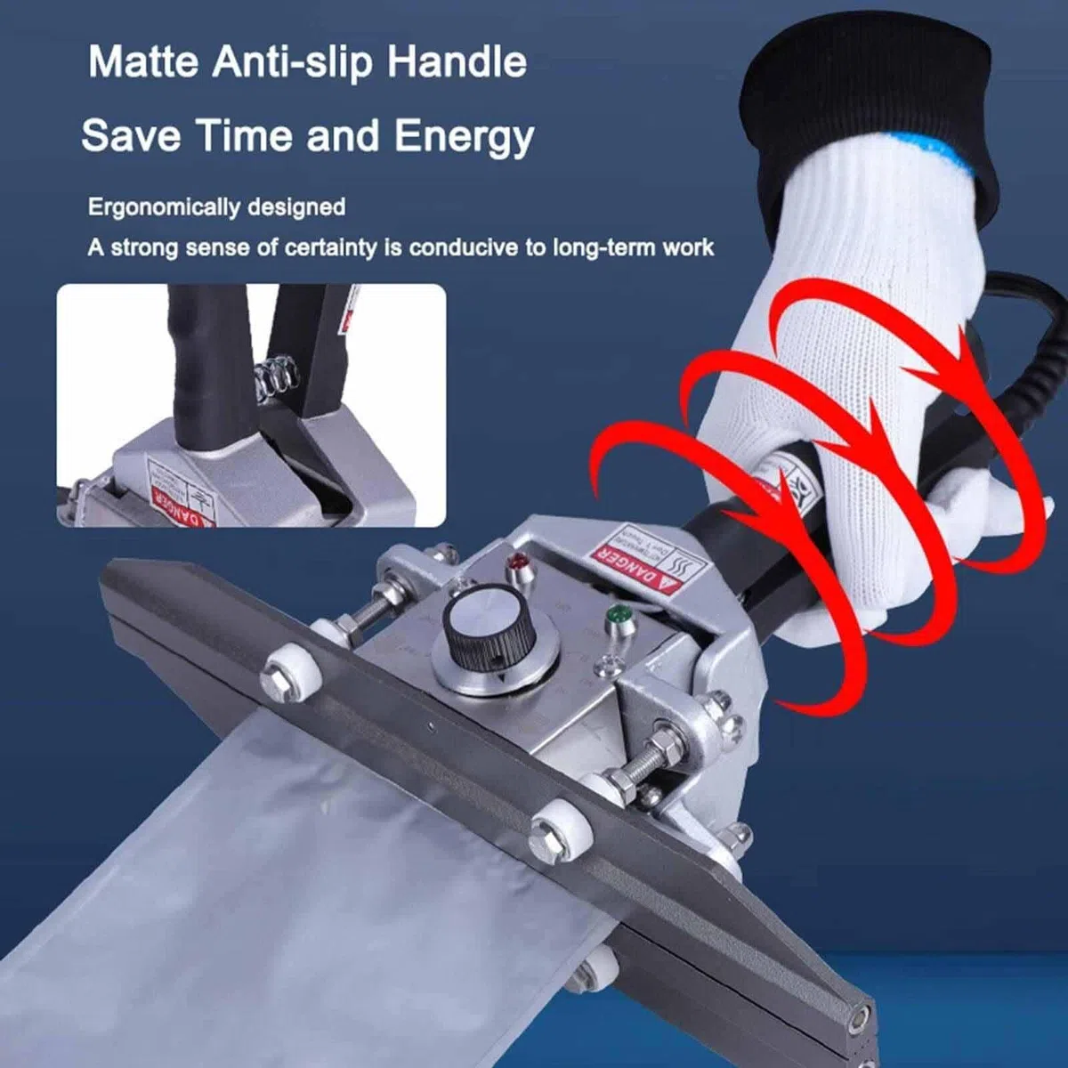 Sellador térmico portátil de mano, sello a rayas, calefacción de doble cara, temperatura ajustable, semiautomático, para volver a sellar papel de aluminio, papel kraft y bolsas de poliéster