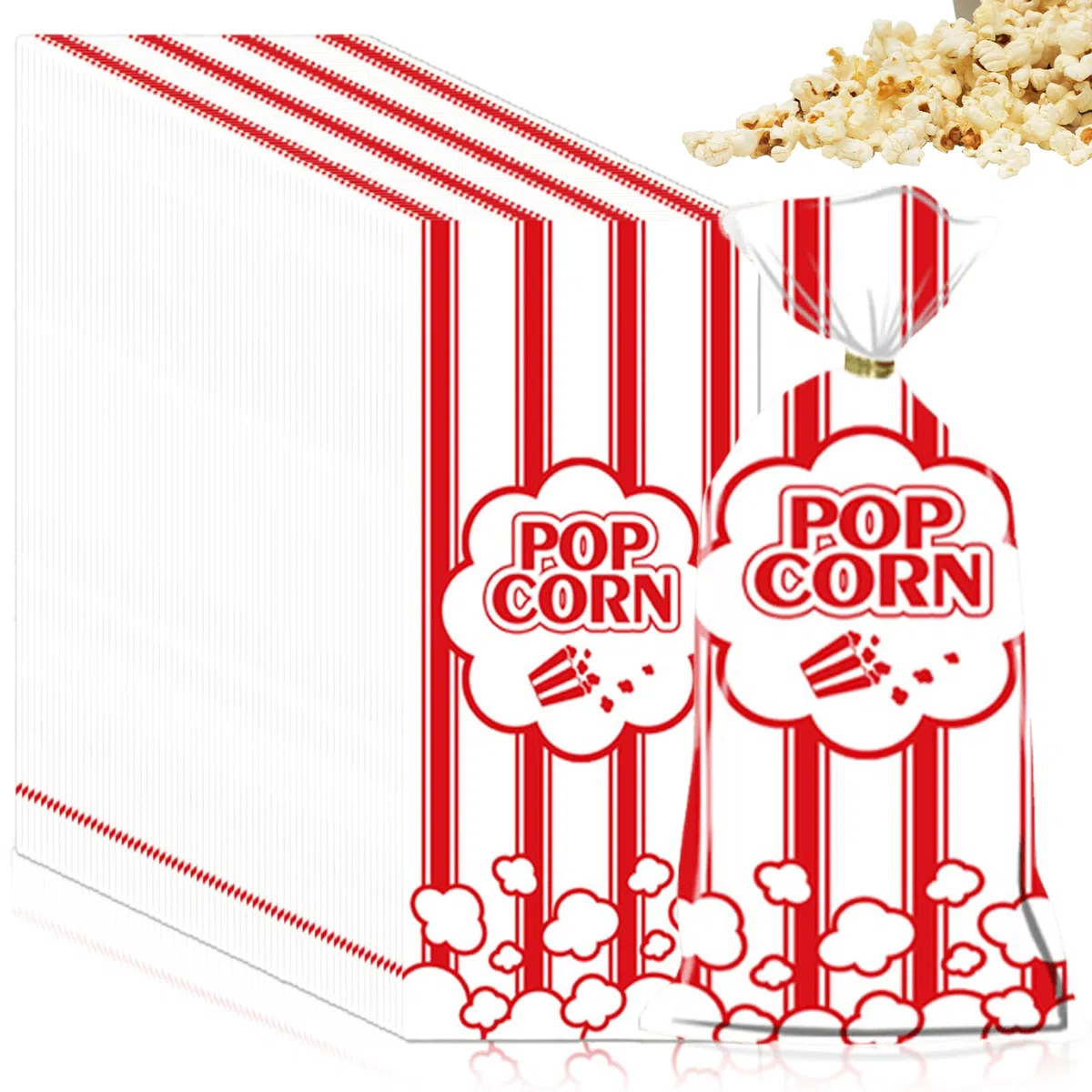 GOEDCH Bolsas de palomitas de maíz: 300 bolsas de palomitas de maíz a rayas, caja pequeña para palomitas de maíz, 12,5 x 27,5 cm, accesorios para celebraciones familiares, fiestas de cumpleaños