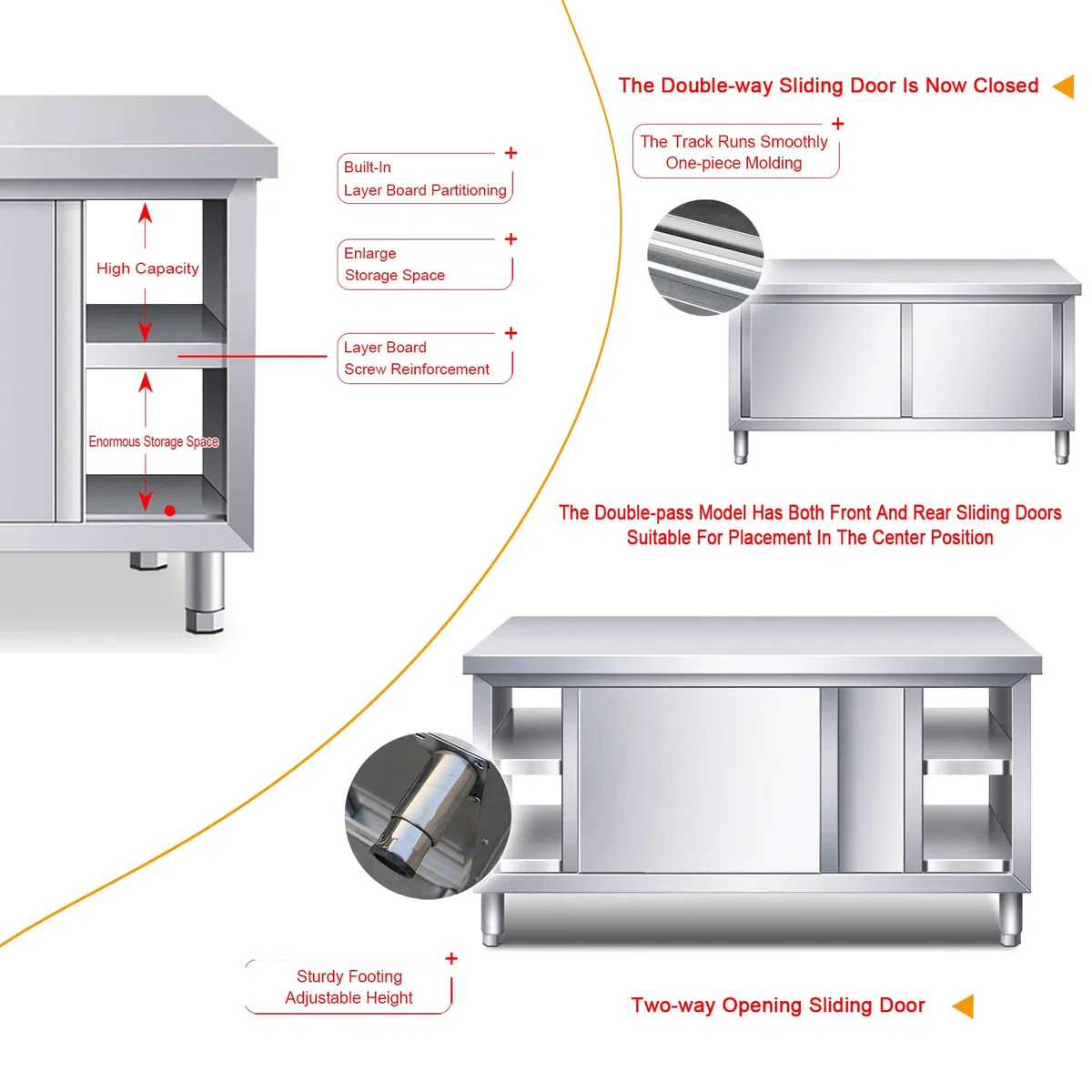 Mesa de preparación de Acero Inoxidable con Puertas corredizas - Banco de trabajcinas comerciales y Uso doméstico - Ideal para restaurantes, hoteles y soluciones de Almacenamiento en garajes