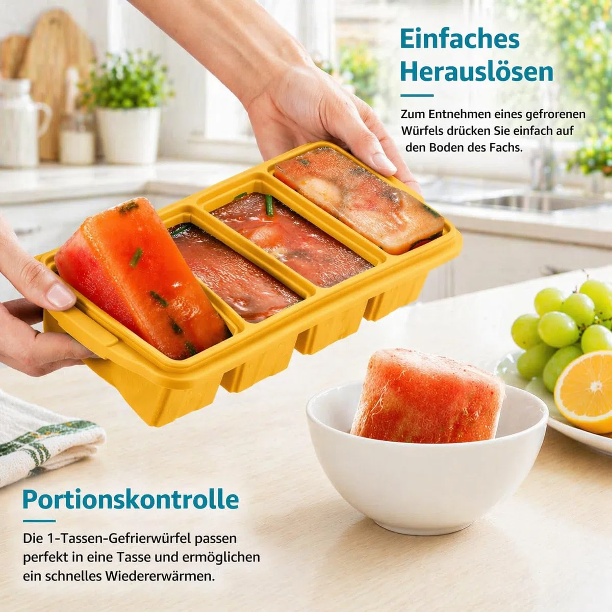 Souper Cube - Molde de silicona para congelación con tapa, sin BPA, apilable, ideal para sopa, caldo, cazuelas y preparación de alimentos (gris azulado)
