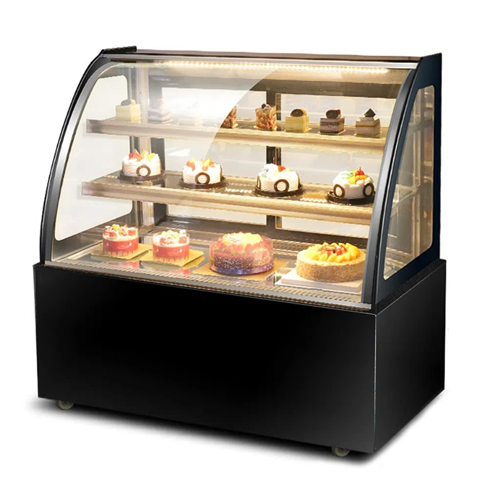 Mostrador de exhibición de Postre para Tartas, Vitrina Comercial Grande con iluminación LED, Puerta corredera Trasera, Vitrina refrigerada Comercial, Vitrina de panadería en Arco