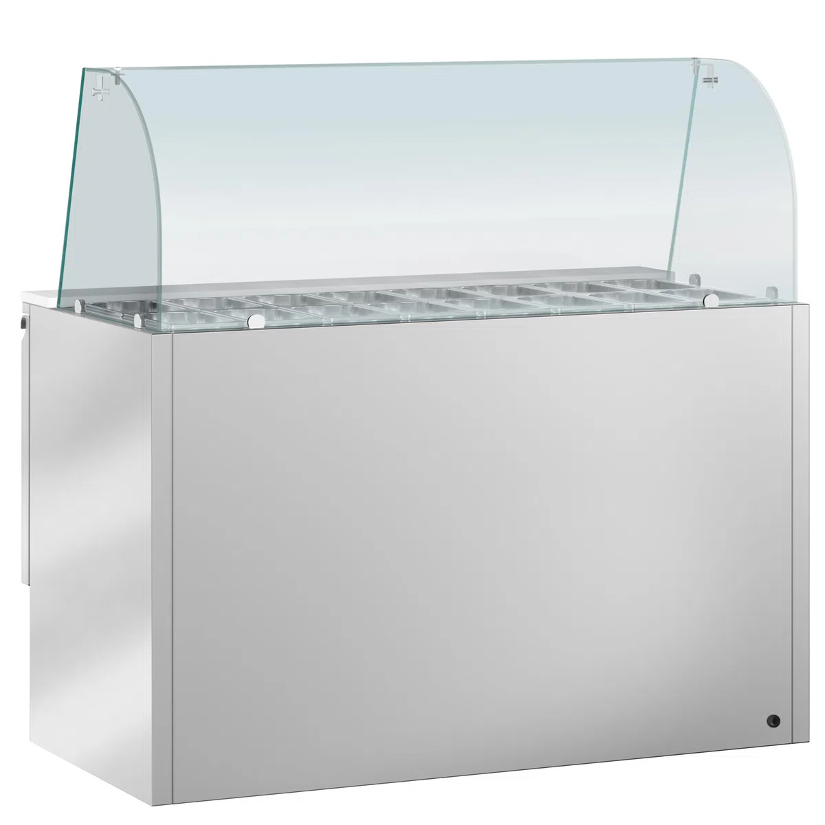 GGM Gastro Saladette PREMIUM - 4x GN 1/1 - Tapa de vidrio alta - 3 puertas - 368 litros - 240 W - Función de descongelación automática - Frente negro - Acero inoxidable - SAG147DRG#GSG147