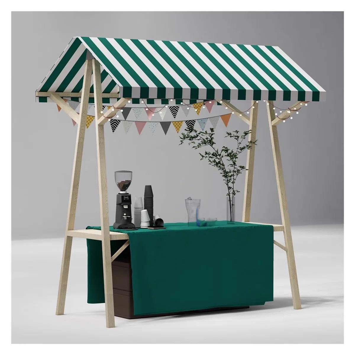 Puesto portátil de madera para venta al aire libre, ideal para alimentos y minoristas en mercados y eventos agrícolas
