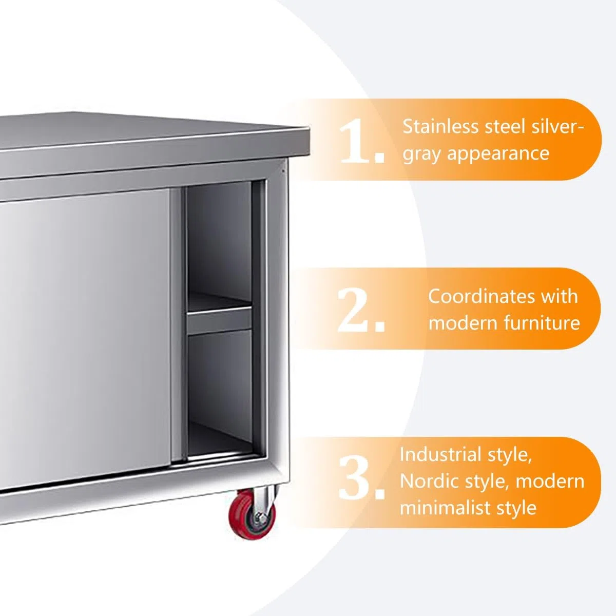Mesa de trabajo de acero inoxidable con puertas corredizas, mesa de preparación de cocina comercial resistente con gabinete y ruedas, soporta hasta 1240 libras para uso en restaurantes y hoteles