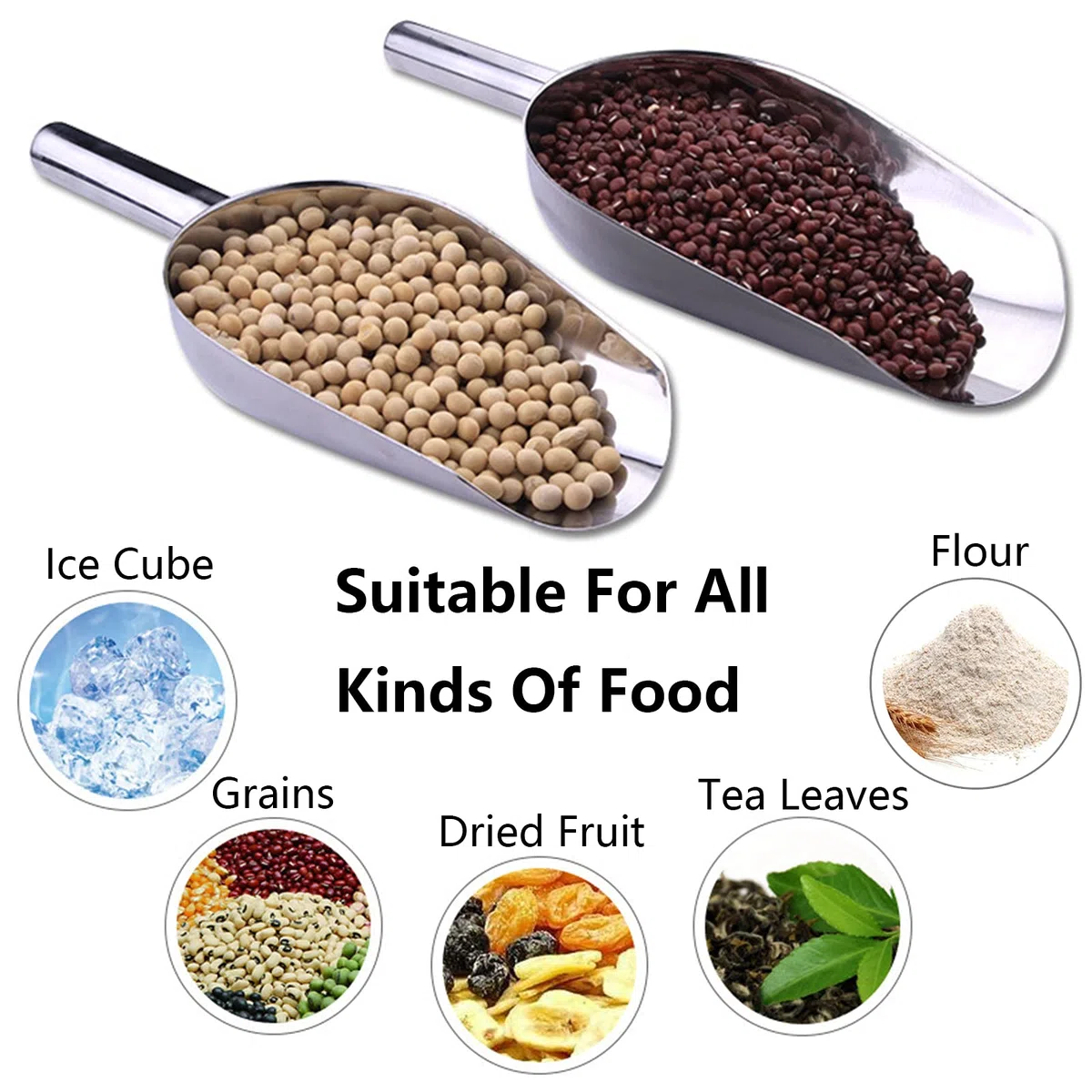Pala Harina 2 Piezas Pala Hielo Alimentos Cuchara Hielo Grano Pala Hielo De Acero Inoxidable Pala De Hielo Cocina y Bar Cocina Multifunción Para Hielo Cereales Harina Azúcar Café