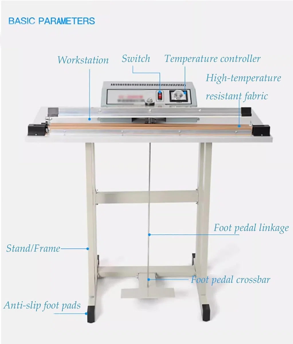 Máquina De Sellado Térmico Con Pedal, Máquina Portátil Para Sellar Bolsas De Plástico, Selladora Por Impulso Con Pedal Y Cortador, Control De Pie, Para Uso Industrial Y Comercial (60 Cm) 40cm