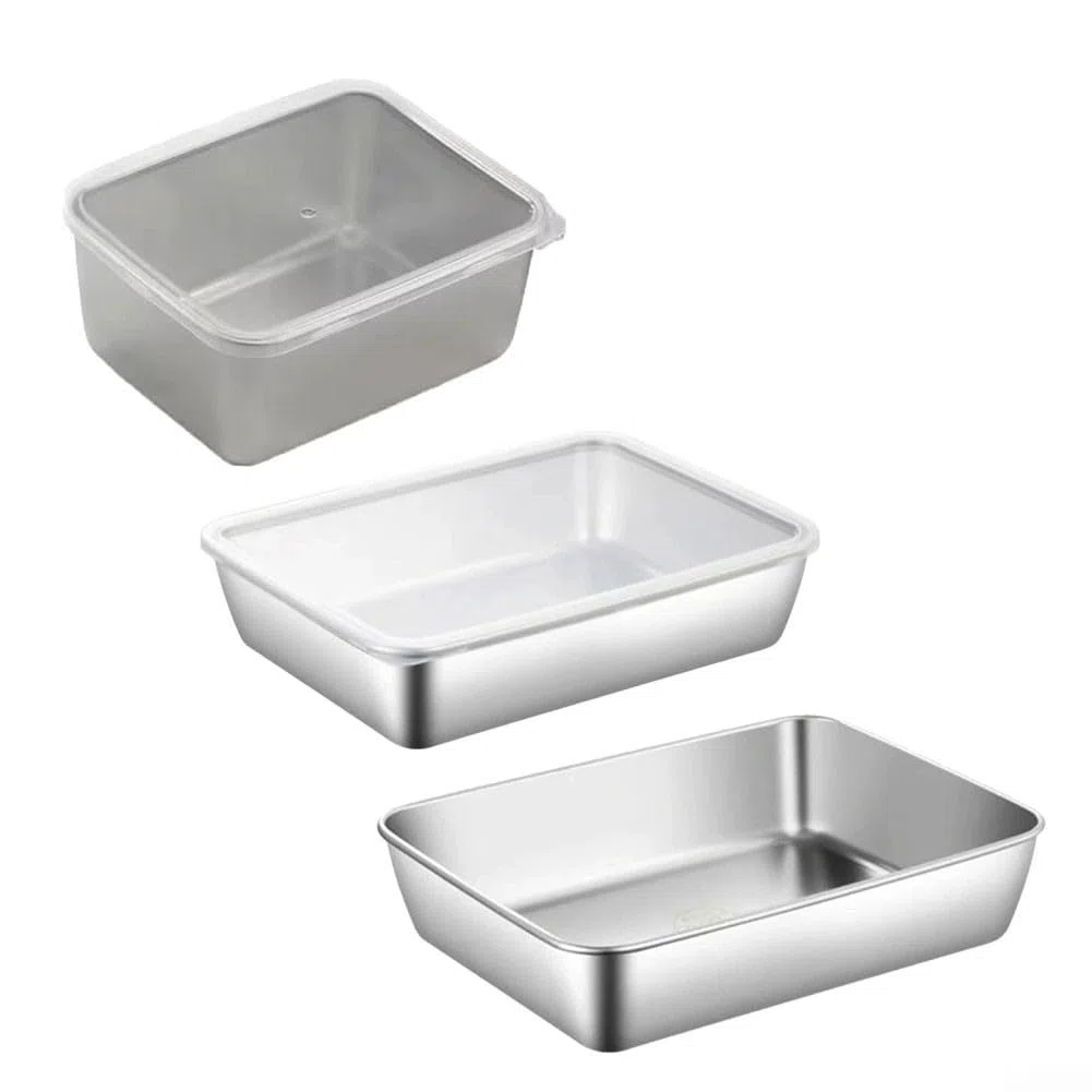 Whychstore Bandejas de almacenamiento de alimentos de acero inoxidable, caja de conservación de alimentos para cocinas familiares, hoteles, restaurantes y otros establecimientos de alimentos (B)