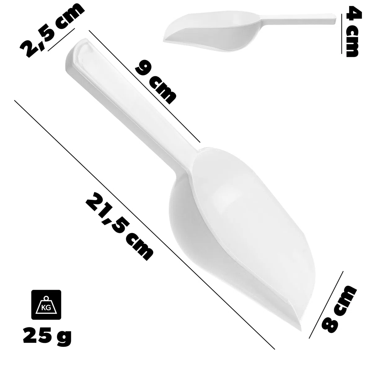 KADAX 2 palas para harina de plástico, pala de pesaje, pequeña pala de llenado, pala de hielo, pala de comida, pala para dosificar harina y azúcar (blanco)
