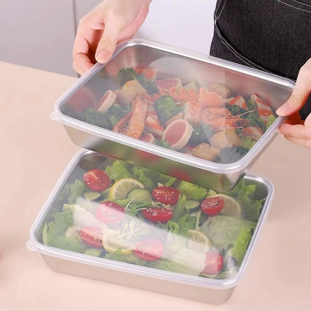 Whychstore Bandejas de almacenamiento de alimentos de acero inoxidable, caja de conservación de alimentos para cocinas familiares, hoteles, restaurantes y otros establecimientos de alimentos (B)