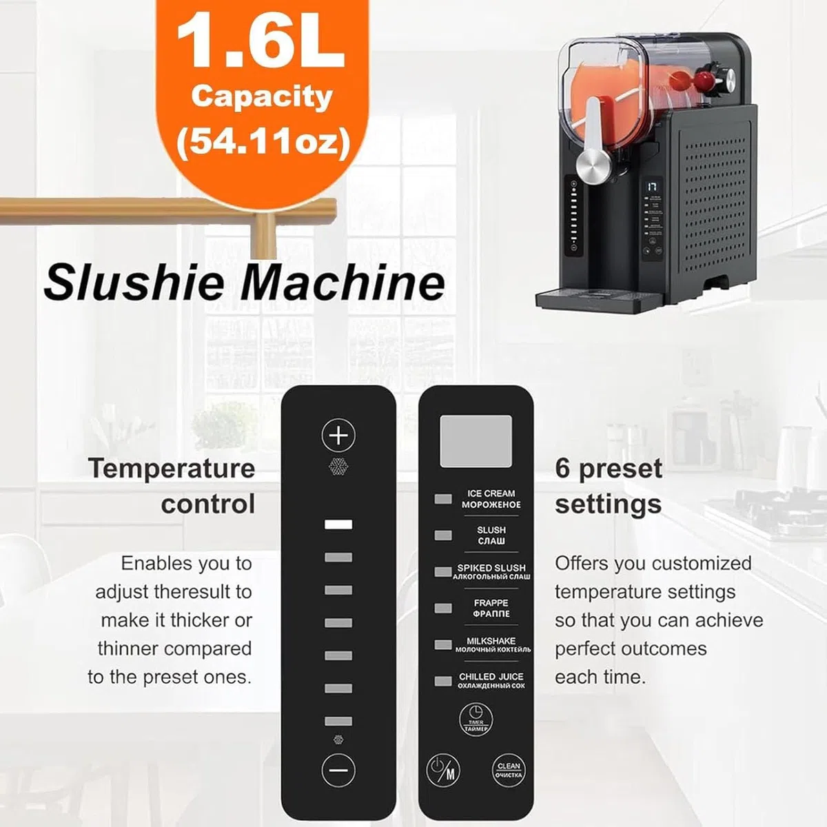 Máquina de granizado con 6 preajustes, no necesita hielo, para cócteles, frappés, helados, batidos, autolimpieza con un solo toque