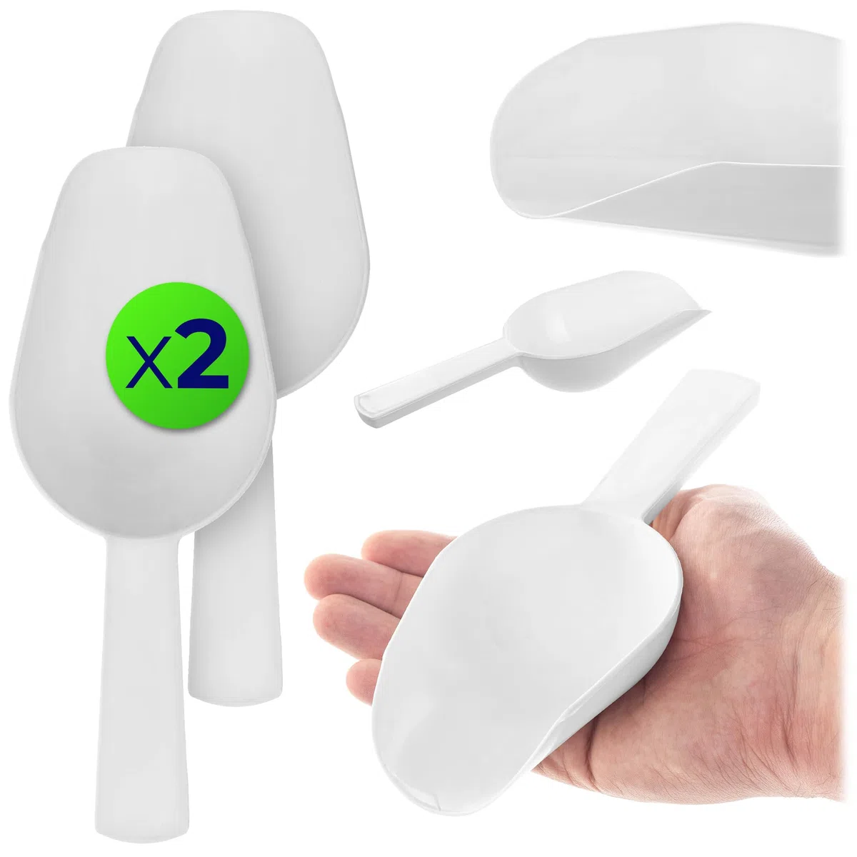 KADAX 2 palas para harina de plástico, pala de pesaje, pequeña pala de llenado, pala de hielo, pala de comida, pala para dosificar harina y azúcar (blanco)