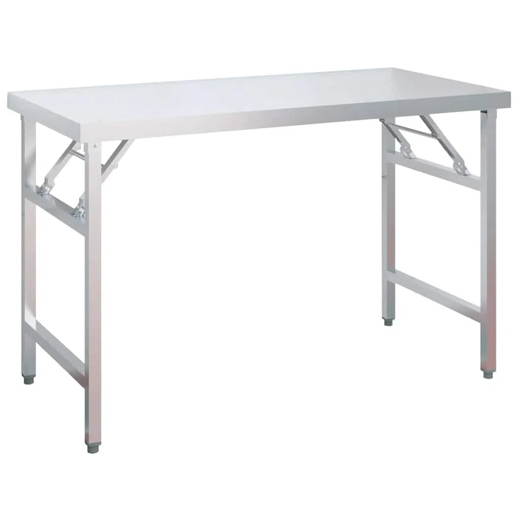 Mesa de trabajo plegable de acero inoxidable con estante 120 x 60 x 115 cm