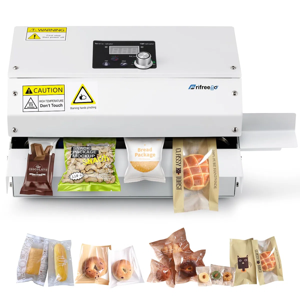Sellador automático de bandas continuas de bolsas de calor, máquina de sellado horizontal de bolsas resistente con ajuste de temperatura y velocidad, para tipos de bolsas termosellables,