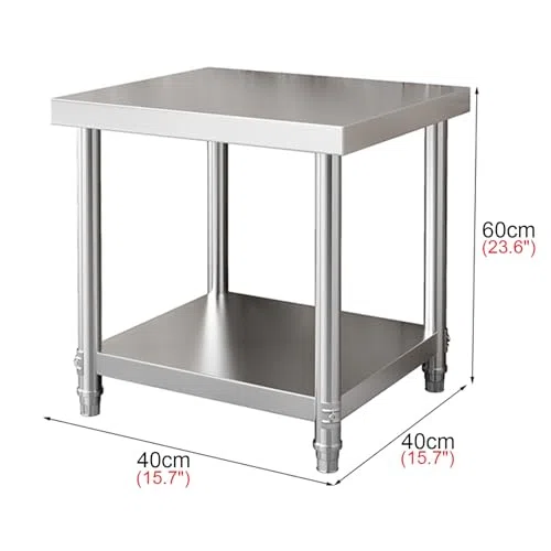Mesa de Trabajo de Acero Inoxidable Multifuncional con Estante Abierto y Patas aable Multifuncional con Estante Abierto y Patas Ajustables para preparación de Alimentos y Servicio de Cocina.
