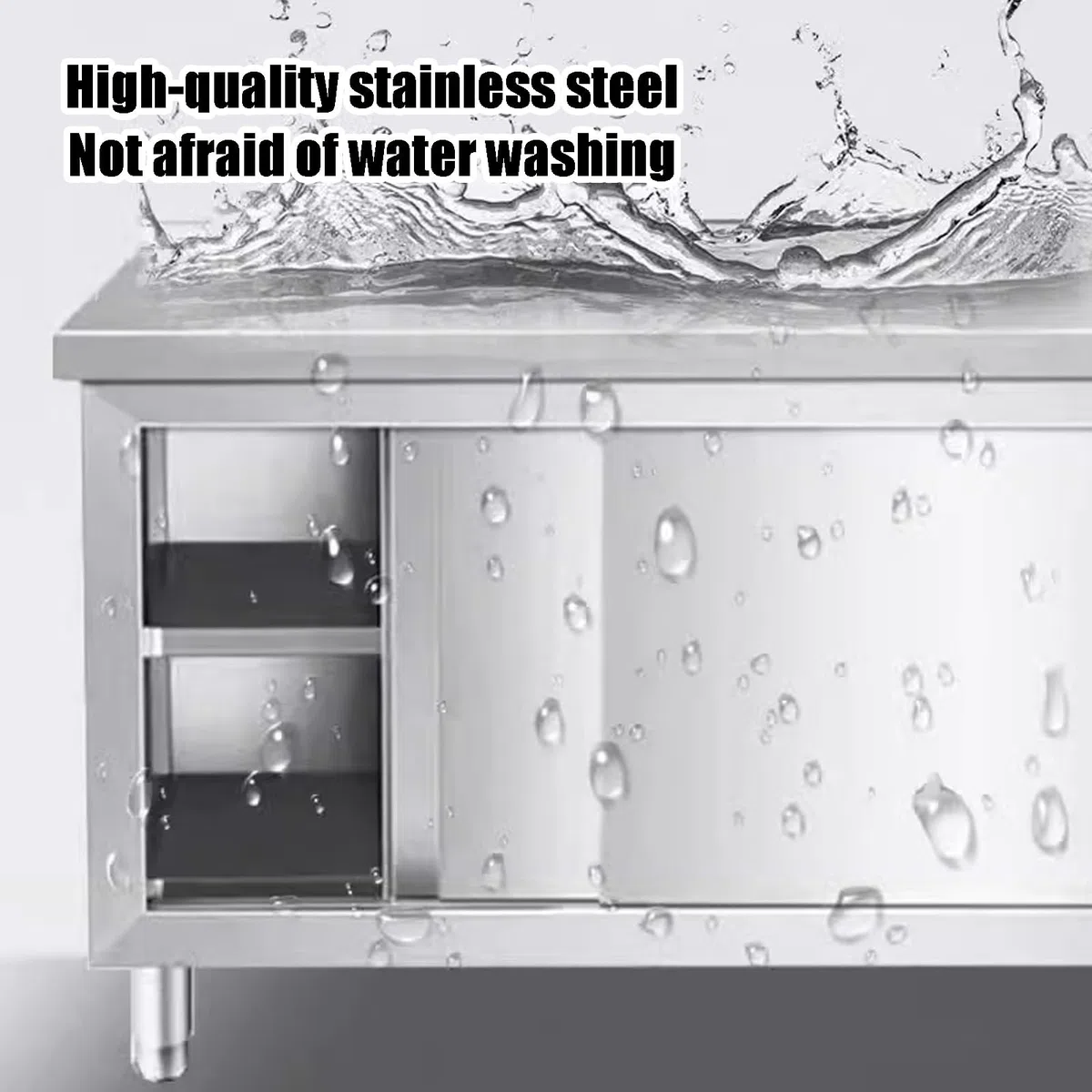Inless Mesa de trabajo comercial de acero con gabinete, mesa pesada de cocina para el hogar y la mesa de restaurantes (120 x 60 x 80 cm)