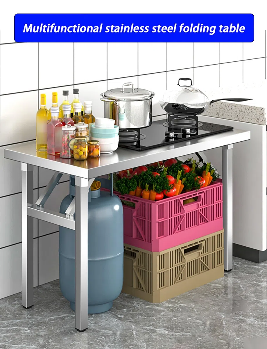 Mesa plegable de acero inoxidable resistente portátil para cocina comercial (80 x 40 x 55 cm) para restaurante, catering, eventos al aire libre, estación de preparación duradera