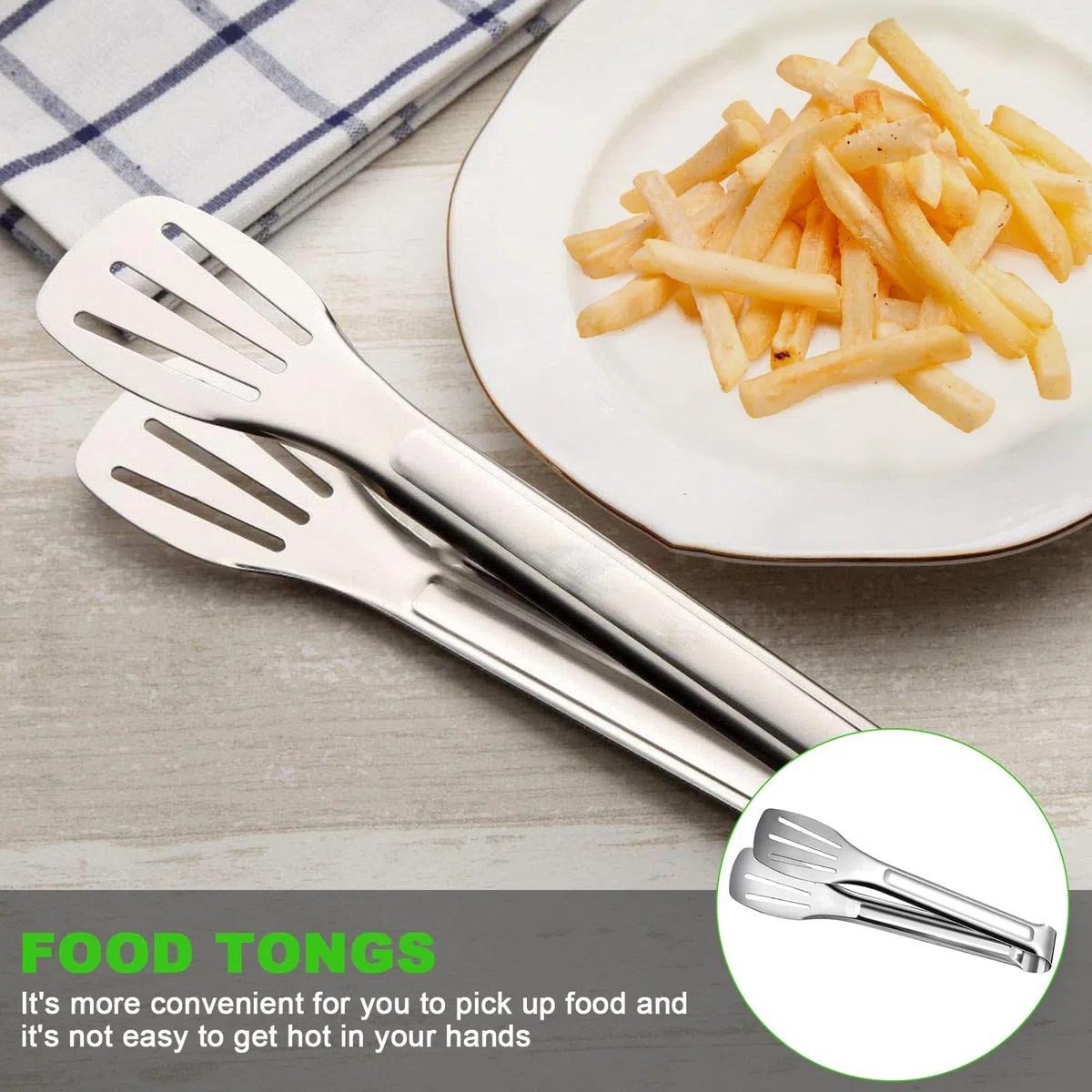 1 pala para patatas fritas, 22,5 x 21 cm, acero inoxidable, con 1 mango derecho, para el hogar, cocina, aperitivos, dulces, postres, con un mango y pinzas para el pan