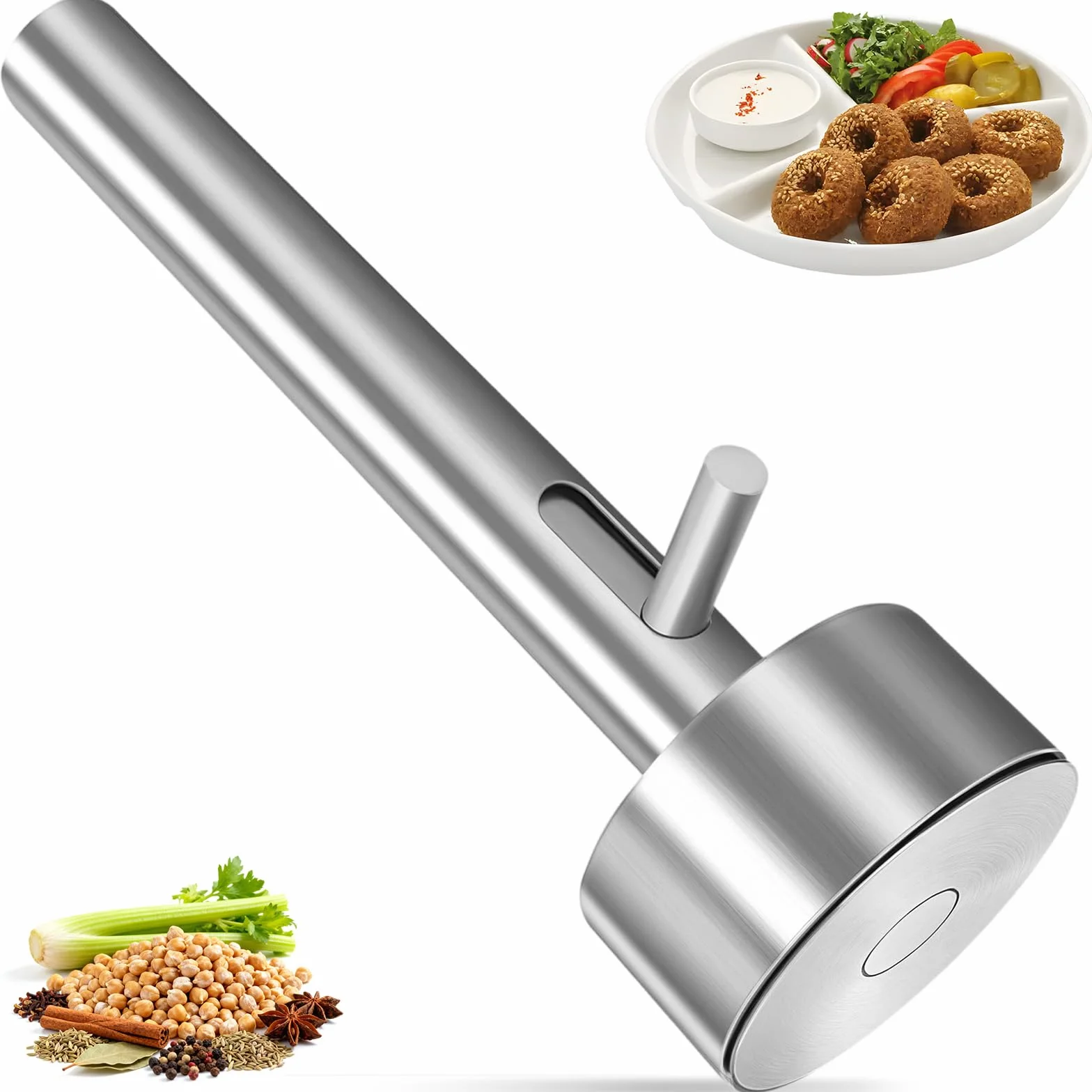 Porcionador de Falafel de Acero Inoxidable con Agujero, Cuchara Profesional para Hacer Falafel, Formador de Bolas de Falafel No Adhesivo, Herramienta de Albóndigas para Cocinar en Casa y Restaurantes