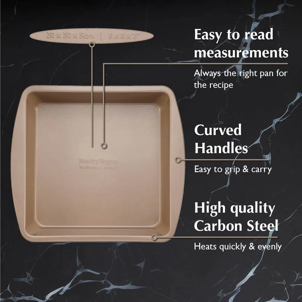 Stanley Rogers Ceramabake - Molde cuadrado de cerámica antiadherente saludable de 20 x 20 x 5 cm, hornear sin PFAS PTFE PFOS PFOA cadmio y plomo, ideal para brownies, pasteles y horneado diario