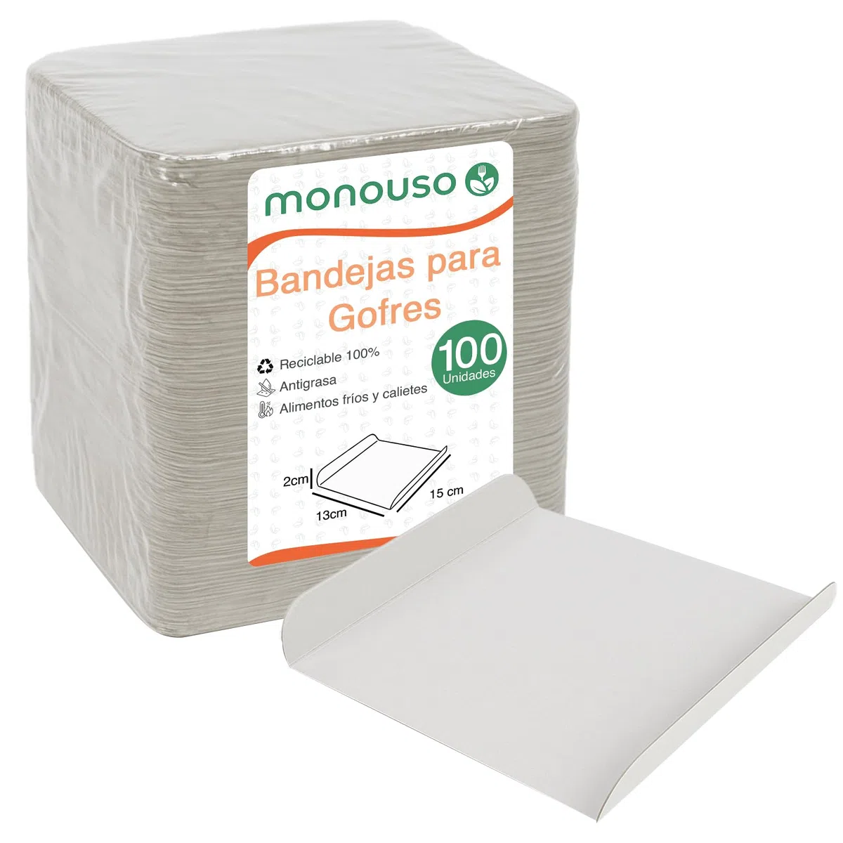 100 Bandejas para Gofres 15x13cm Color Blanco, Cartón Resistente, Presentación y Servicio Rápido, Envases Ecológicos, Degustación al Momento