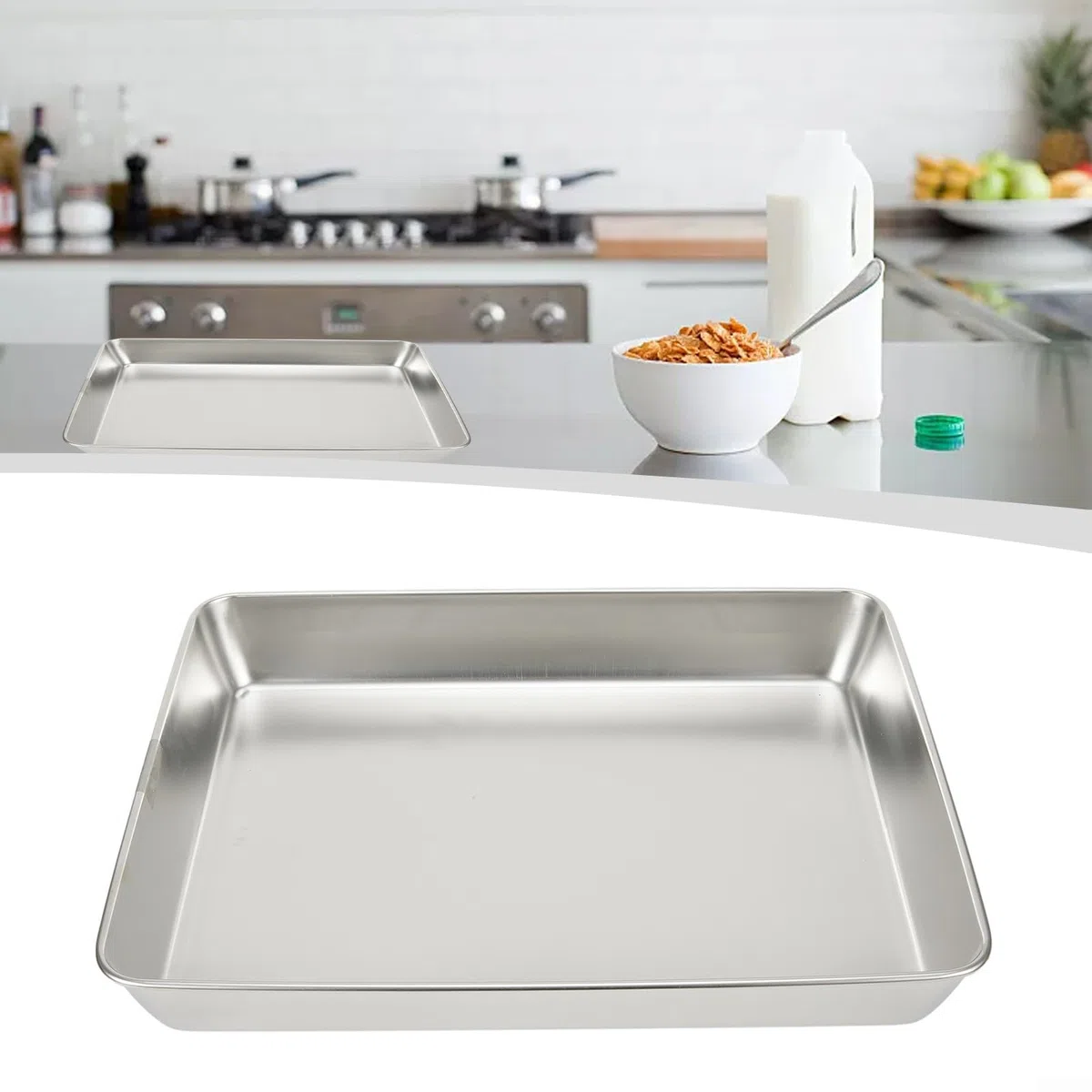 Bandeja rectangular apta para lavavajillas en acero inoxidable que mantiene tu horno ordenado (40 x 35 x 5.5)