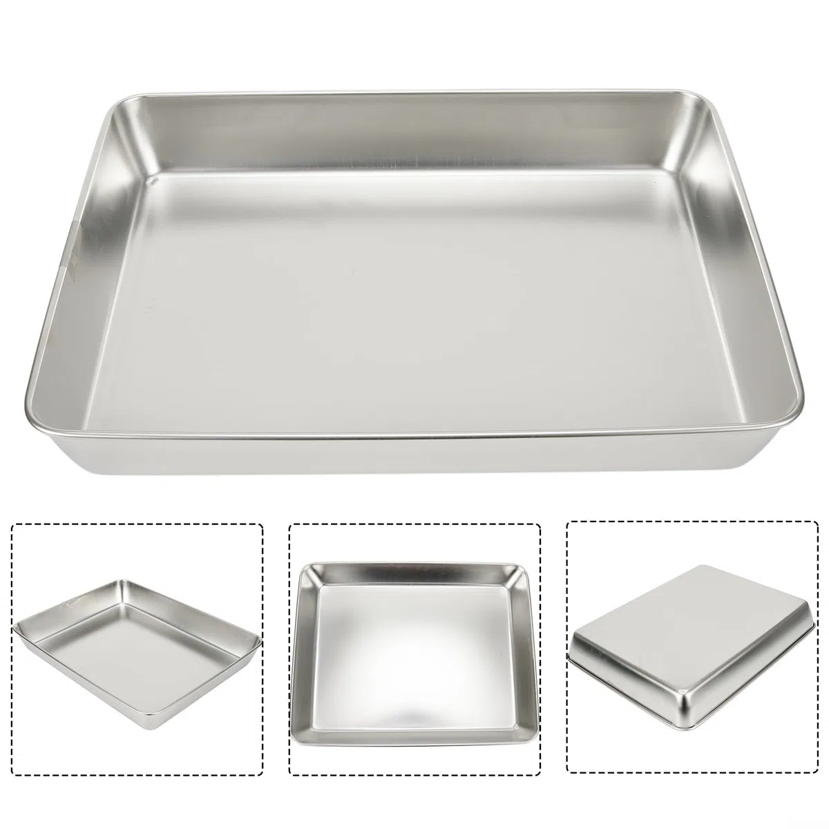 Bandeja rectangular apta para lavavajillas en acero inoxidable que mantiene tu horno ordenado (40 x 35 x 5.5)