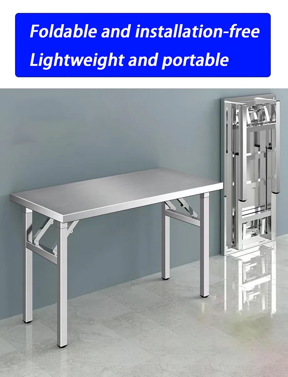 Mesa plegable de acero inoxidable resistente portátil para cocina comercial (80 x 40 x 55 cm) para restaurante, catering, eventos al aire libre, estación de preparación duradera