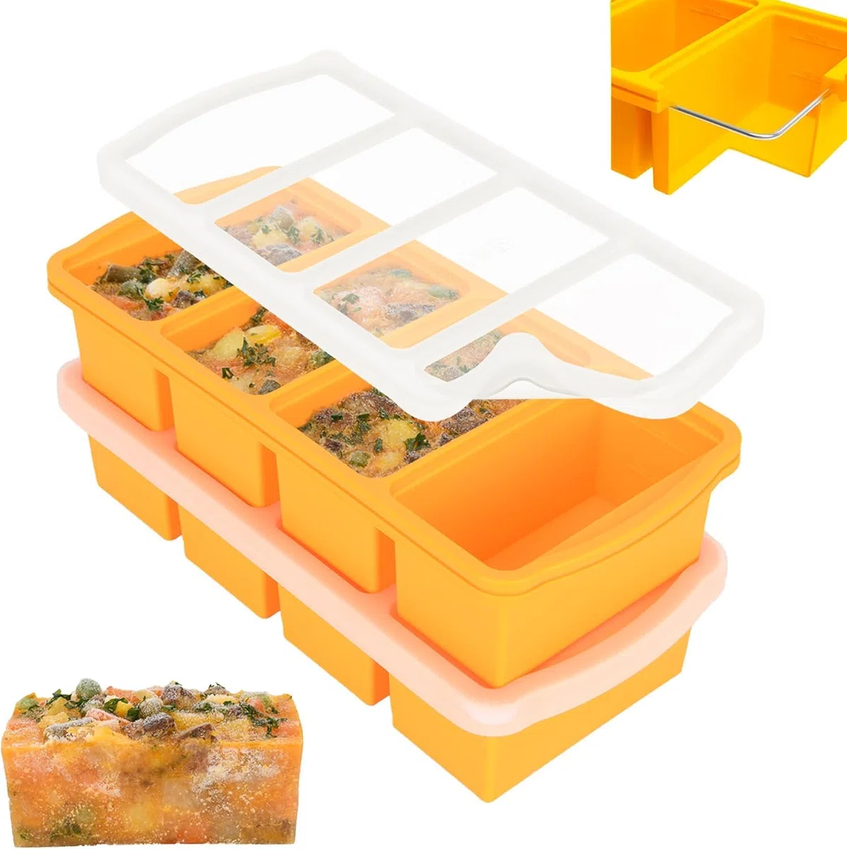 Souper Cube - Molde de silicona para congelación con tapa, sin BPA, apilable, ideal para sopa, caldo, cazuelas y preparación de alimentos (gris azulado)